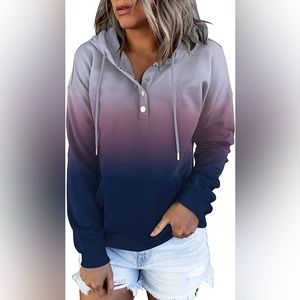 ETCYY Women's Color Block Hoodie Drawstring Sweatshirt with Pocket Size XL